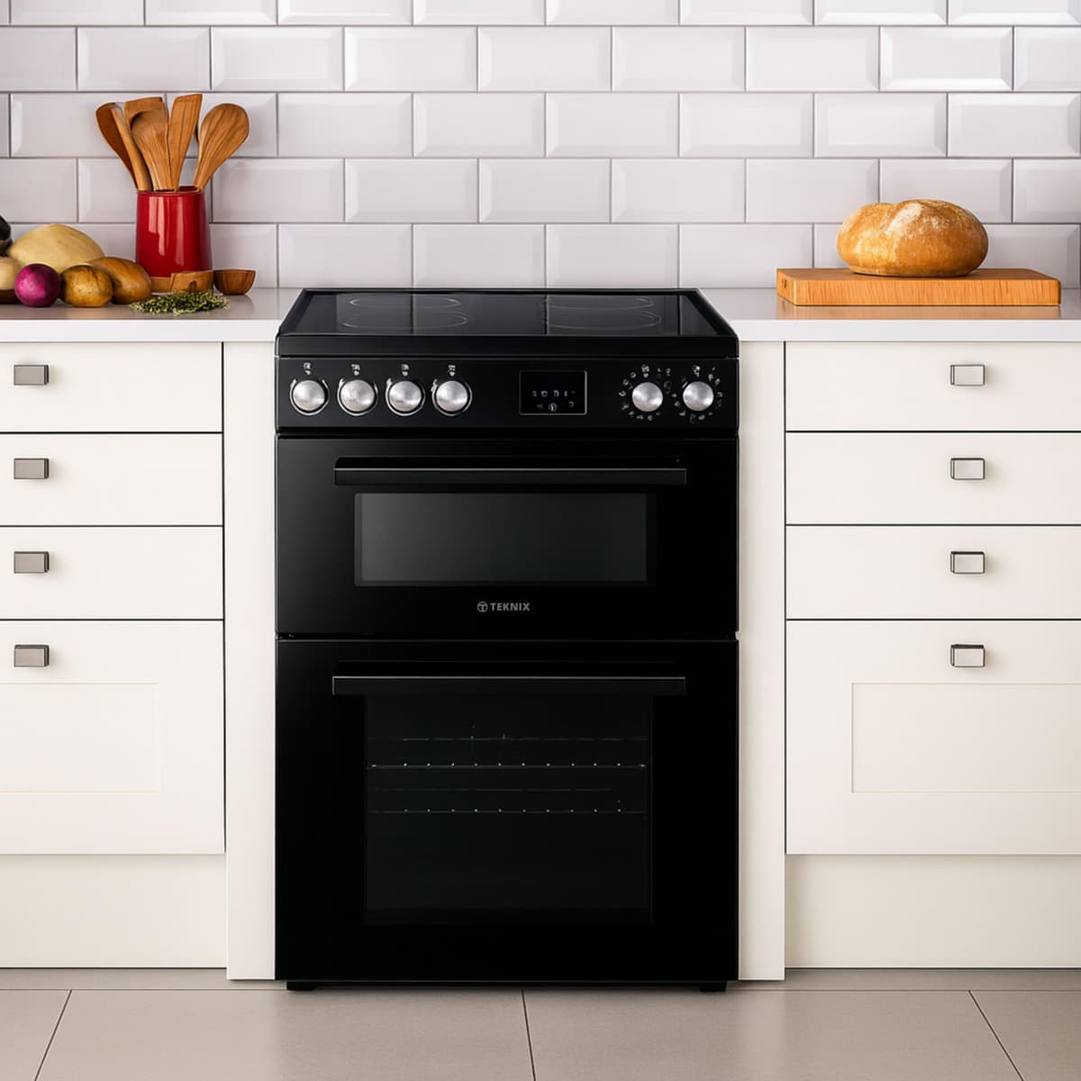 Teknix TKED64INDB 60cm Induction Double Oven Electric Cooker - Black — view 2