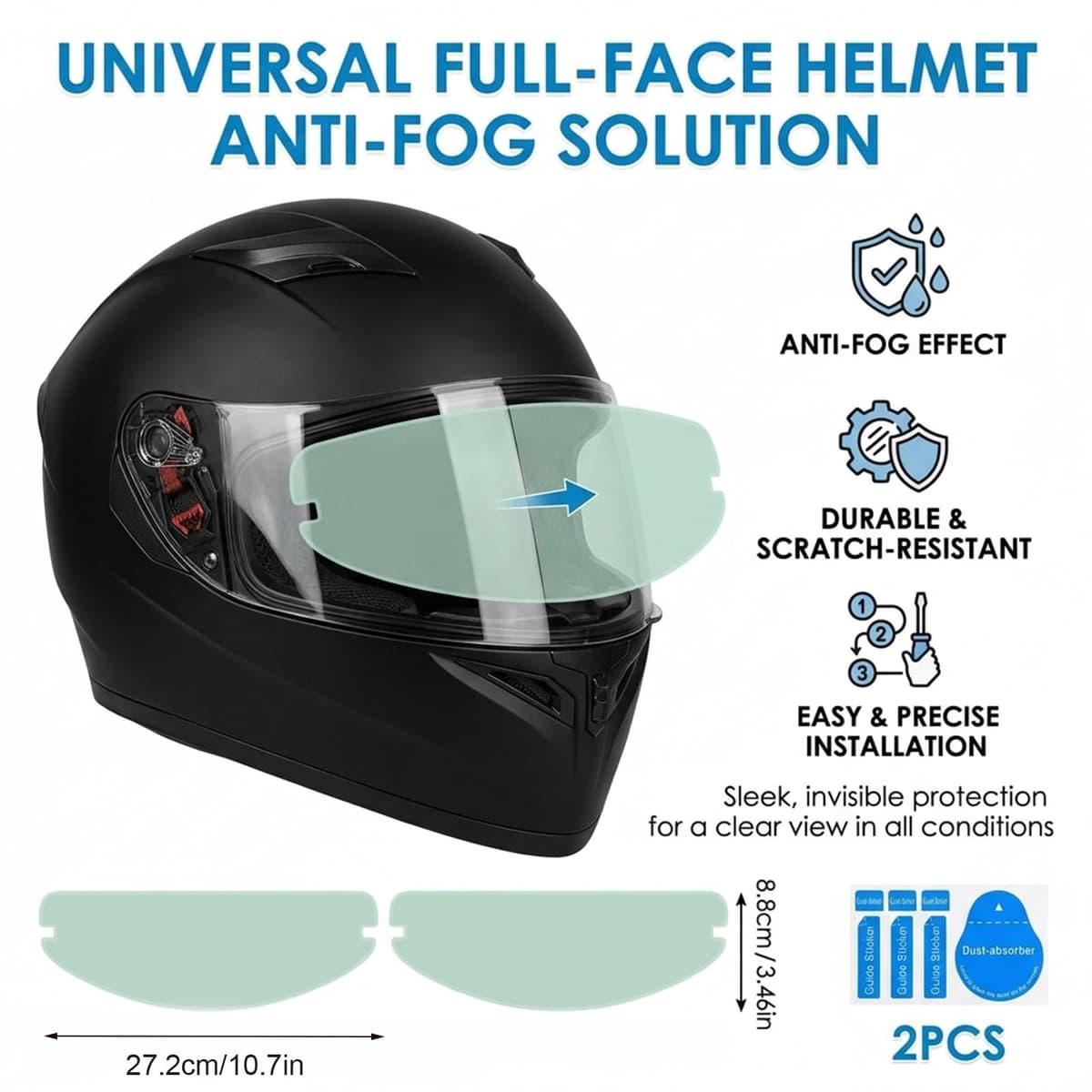 2 PCS Universal Pinlock Visor Insert Film,Anti Fog Helmet Visor Insert, Motorcycle Anti Fog Visor, HD Clear Anti Glare Waterproof Shield for Full Face & Open Face Helmets, Motorbike Helmet Accessories — view 2