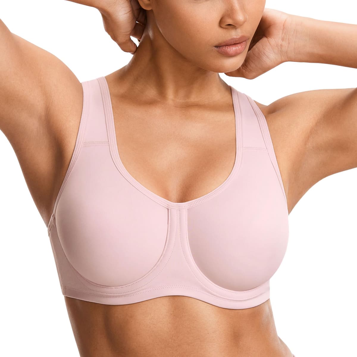 SYROKAN Women's Max Control Solid High Impact Plus Size Underwire Sports Bra for Large Breasts — view 15