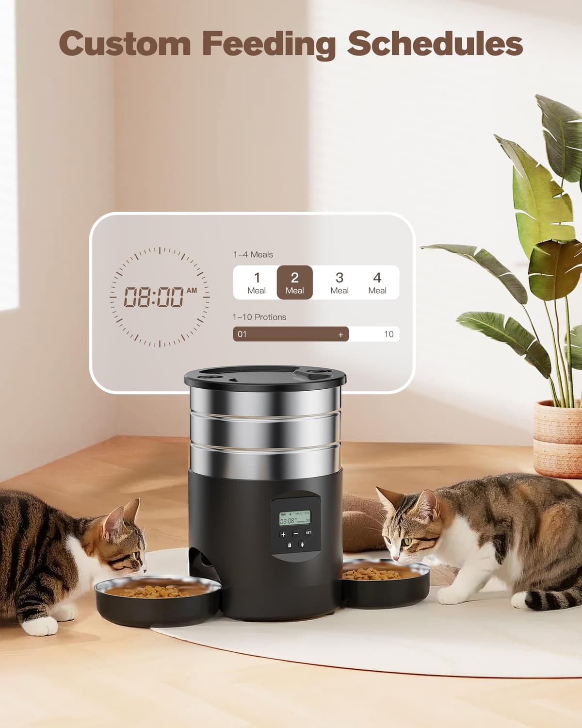 Automatic Cat Feeder Double Bowls: Stainless Steel Cat Food Dispenser – 5L Dog Feeder with Programmable Timer for Indoor – Food Dispenser for Small/Medium Pets — view 6