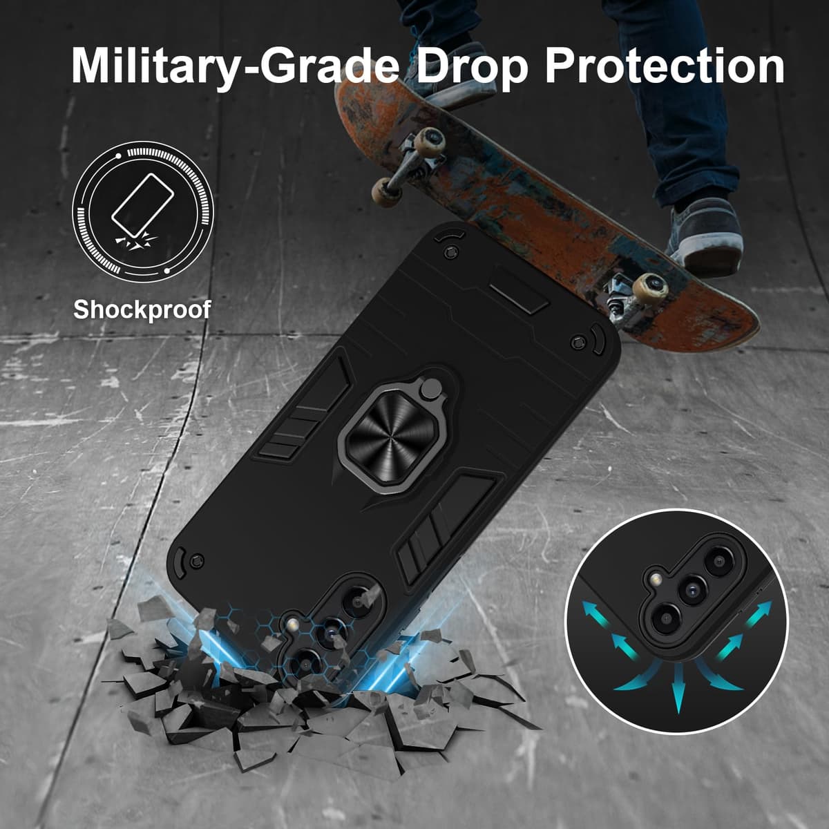 Funda para CMF Phone 2 Pro, Carcasa Antigolpes con Soporte anular metálico, Case Protectora de Grado Militar, Negro — view 1042