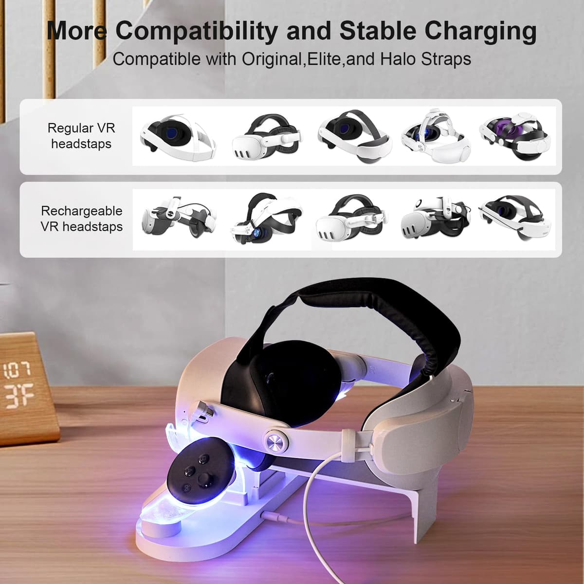Charging Dock for MetaQuest 3S/Quest 3, Fast Charging Dock with LED Indicator, Charging Dock Station with USB-C Fast Charging for VR Console and Touch Controller (White) — view 4