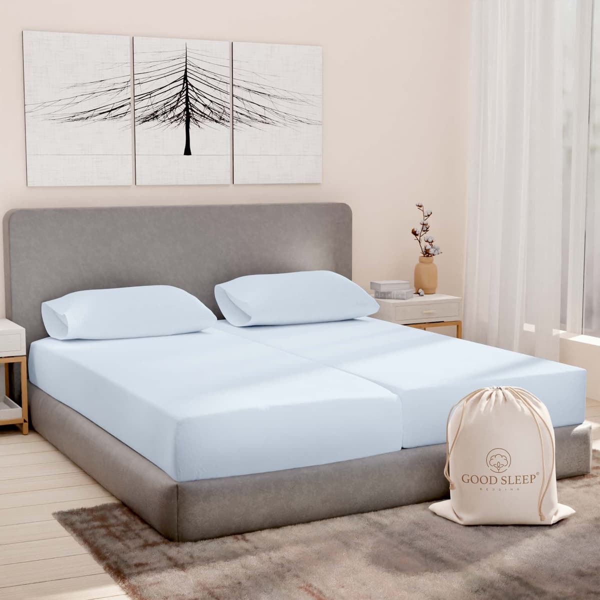 1000 Thread Count Egyptian Cotton Sheets Queen Size, 4 Pc Luxury Sheets Set, Long Staple 100% Cotton Sheets for Queen Size Bed, 16" Deep Pocket Hotel Style Sheets, Sateen Sheets Queen, Light Blue — view 11