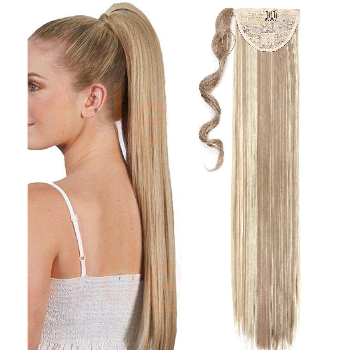 17"(43cm) SEGO Ponytail Long Synthetic Hair Looks Natural [Red Brown/Orange] Clip in Hair Extensions Curly Tail Ponytail Extension (90g) — view 55