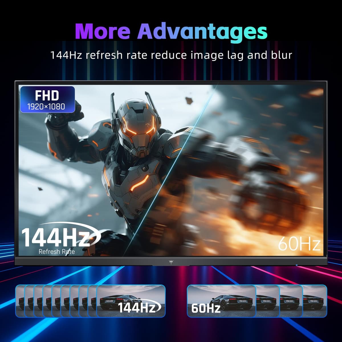 KTC Gaming Monitor, FHD@144Hz 120Hz Monitor with IPS Panel, Hardware Anti-Blue Light, 95% DCI-P3, 99% sRGB, ΔE＜2, 300 cd/㎡, 5ms MPRT, 1500:1, Flicker Free and Adaptive Sync for Working and Gaming — view 2