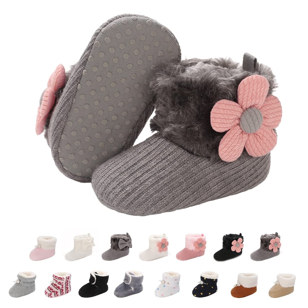 Baby Winter Warm Fleece Bootie, Newborn Non-Slip Soft Sole Winter Shoes Sock Shoes Cute Adjustable Crawling Shoes Prewalker Boots for Girls Boys Toddler 0-18 Months — view 17