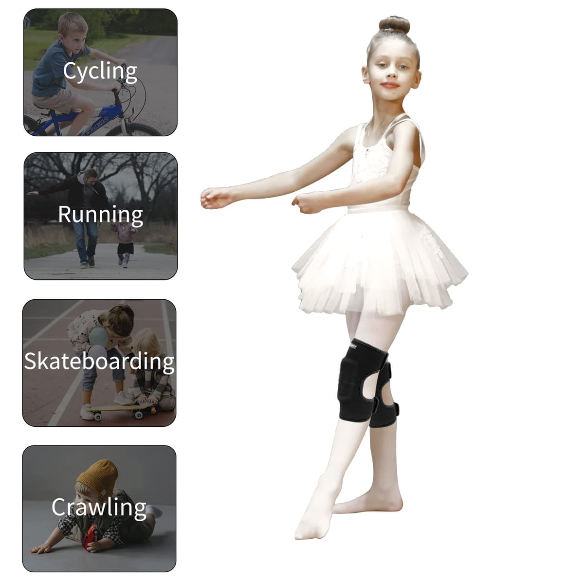 ONTYZZ Niños Rodilleras Ajustable Niños Niñas Protector de Apoyo de Rodilla con Almohadilla SBR Engrosada Guardia Envuelve para el Ciclismo Cuesta Abajo Bailando Voleibol — view 5