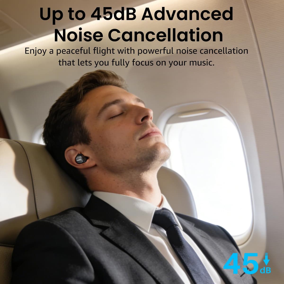 TOZO Hybrid Auriculares Inalámbricos Bluetooth 5.3 ANC Híbrida 6 Mics ENC, Reducción de Ruido 45dB, ORIGX 2.0 Acústico 32 EQs, 60H, Pantalla LED, USB Tipo C, IPX8, para Oficina y Commuting, Negro — view 2
