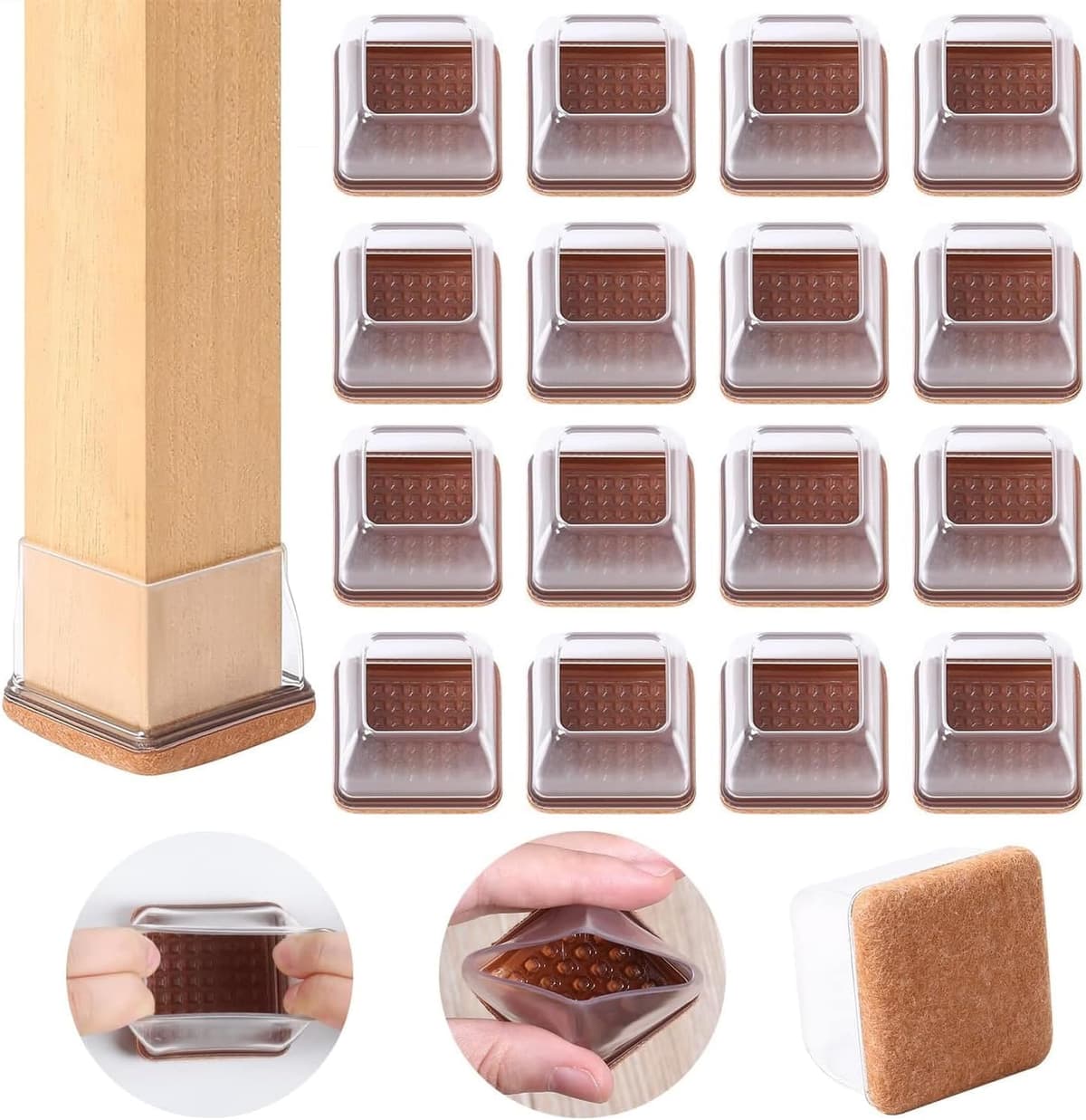 Ezprotekt Protectores de Suelo Transparentes para Patas de Silla 20-28mm, 16 Tapones de Silicona con Fieltro Envuelto, Fundas de Silicona Redondo — view 35