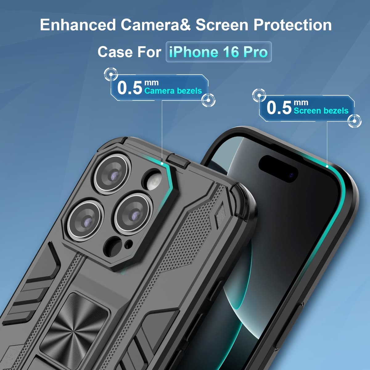 Funda para CMF Phone 2 Pro, Carcasa Antigolpes con Soporte anular metálico, Case Protectora de Grado Militar, Negro — view 1190