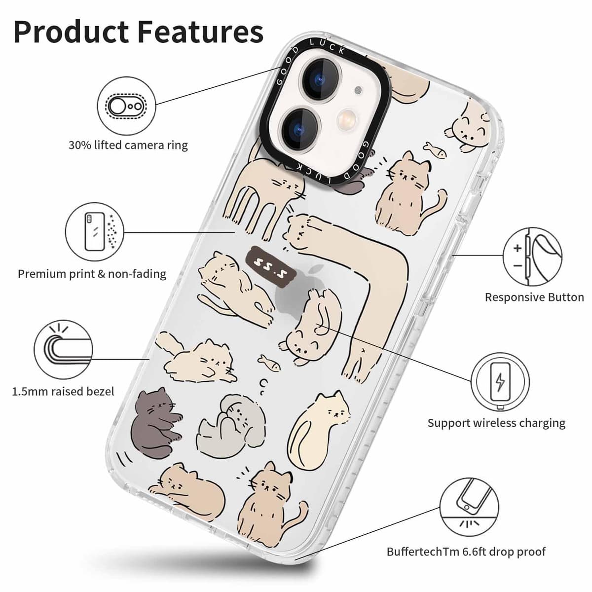 Xylota 2 Piezas Funda para iPhone 12/iPhone 12 Pro 6,1",Transparente Carcasa Lindo Dibujos Gatos Mujer Niñas Case, Ultra Delgado Silicona Suave TPU Bumper Antichoque Protección Cover para iPhone 12,07 — view 4