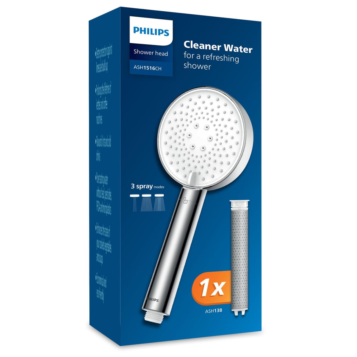 Philips Alcachofa de ducha con filtro, elimina eficazmente el cloro y otras partículas grandes, tres modos de pulverización, diseño de mejora de presión, capacidad de filtrado de 1 mes