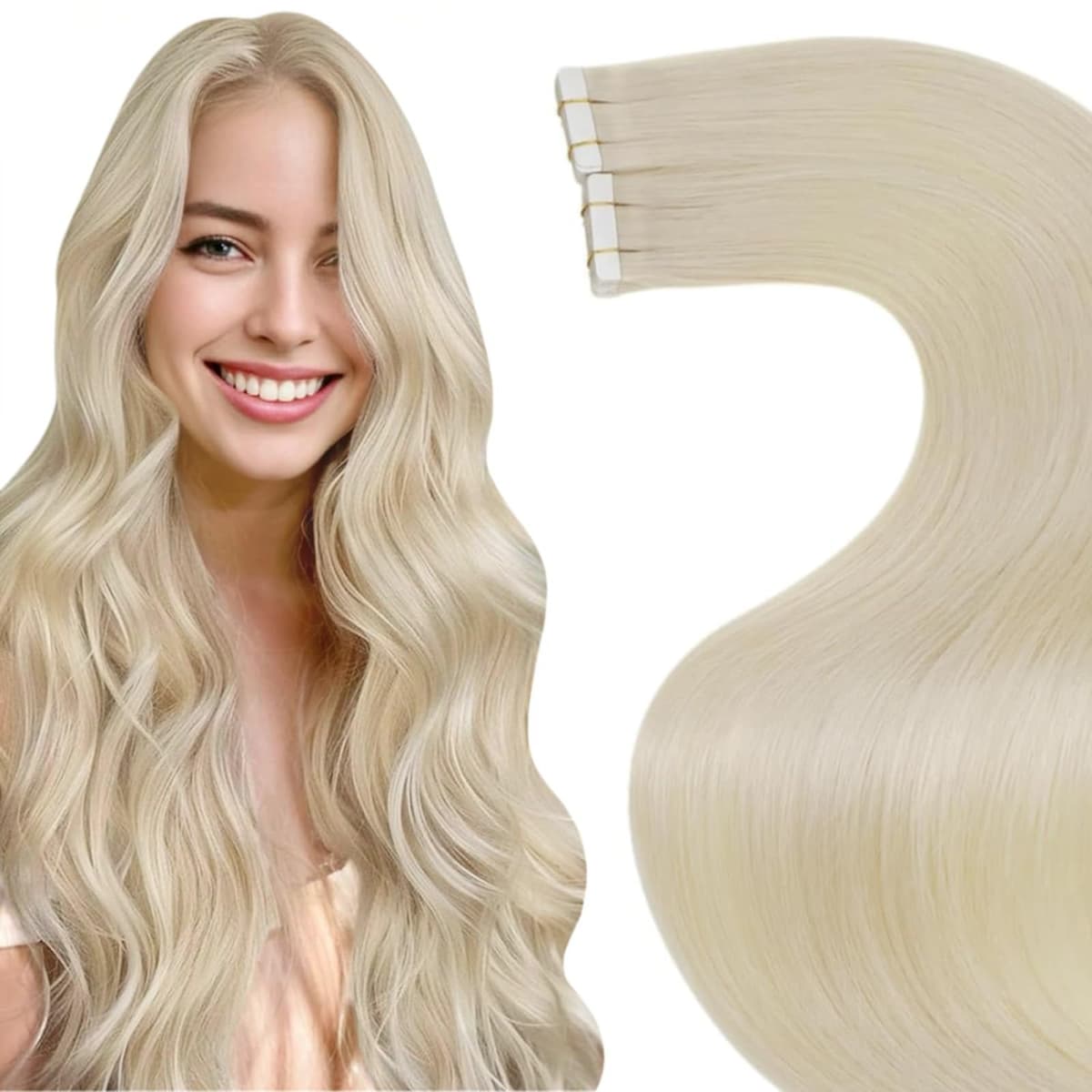 LaaVoo Tape in Hair Extensions Human Hair Blonde Tape Hair Extensions Real Human Hair Invisible Tapes Remy Straight Balayage Brown to Blonde Hair Double Sided Tabs 20pcs 50g 16 Inch #8/18/60 — view 142