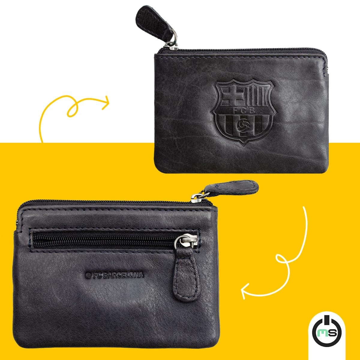 Monedero Piel FC Barcelona con Escudo Grabado | Mini Cartera Compacta con Cremallera | Accesorio Oficial Licenciado para Aficionados (Negro) — view 3