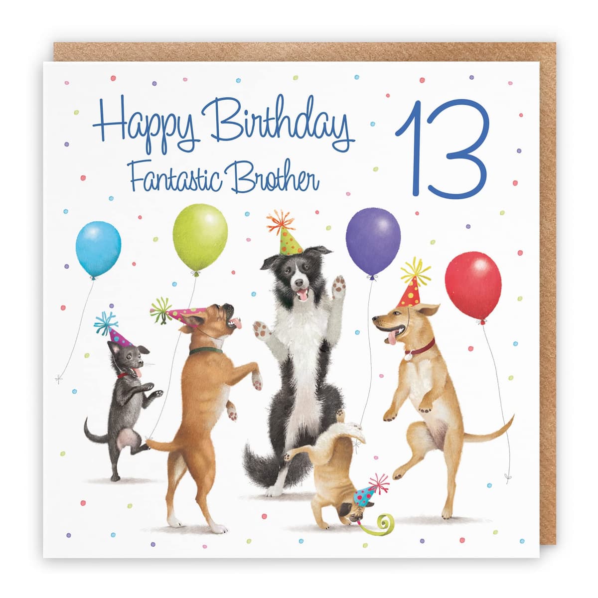 Hunts England 13th Brother Birthday Card - Dancing Dogs - Fantastic Brother - Age 13 - Boy's 13th Birthday Card - Milo's Gallery - Funny