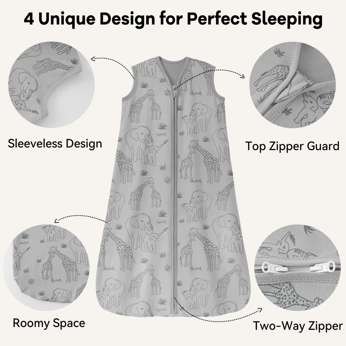 Unnivoll Saco de Dormir Bebe Verano 0.5 Tog, 84cm/12-18 meses, Paquete de 3, Transpirable 100% Algodón, Para Unisex Niñas Niños — view 3