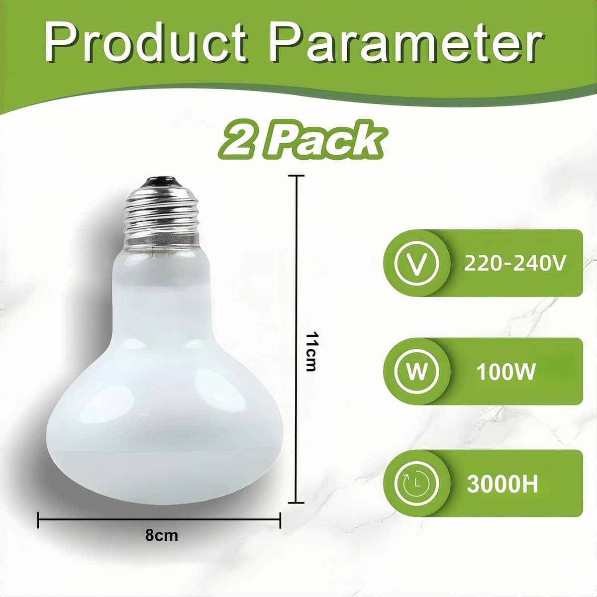 Reptile Heat Lamp Bulb 100W-2Pack, Daylight Basking Spot Lamp Bulb, E27 Vivarium Tortoise Light for Reptile, Bearded Dragon, Lizard, Snake — view 3