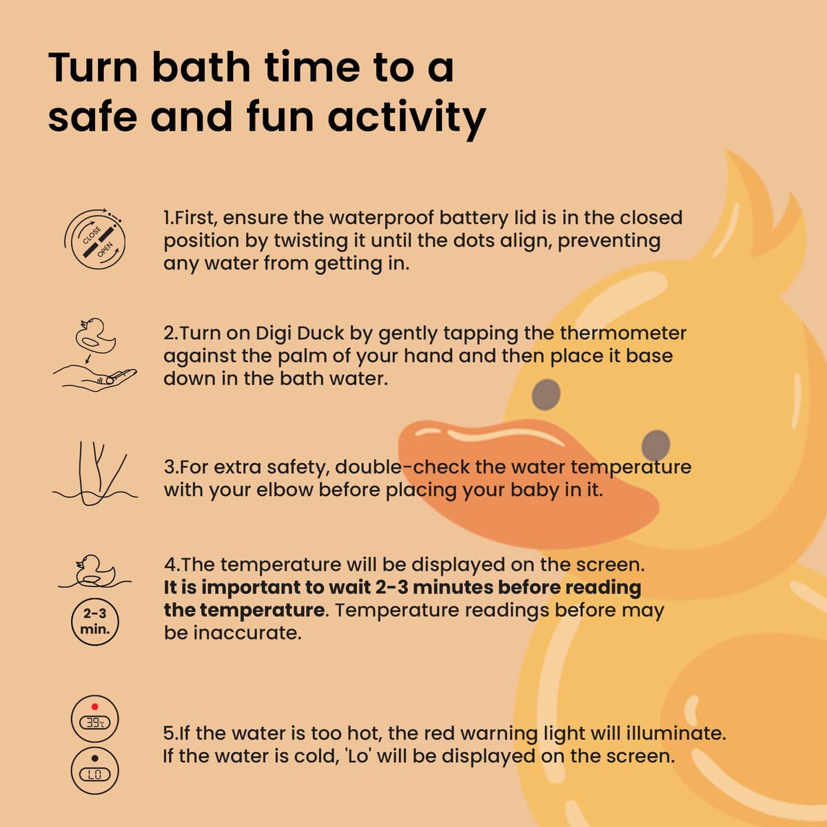 TensCare Digi Duckling Digital Water LCD Thermometer and Baby Bath Time Toy, yellow , Pack of 1 — view 5