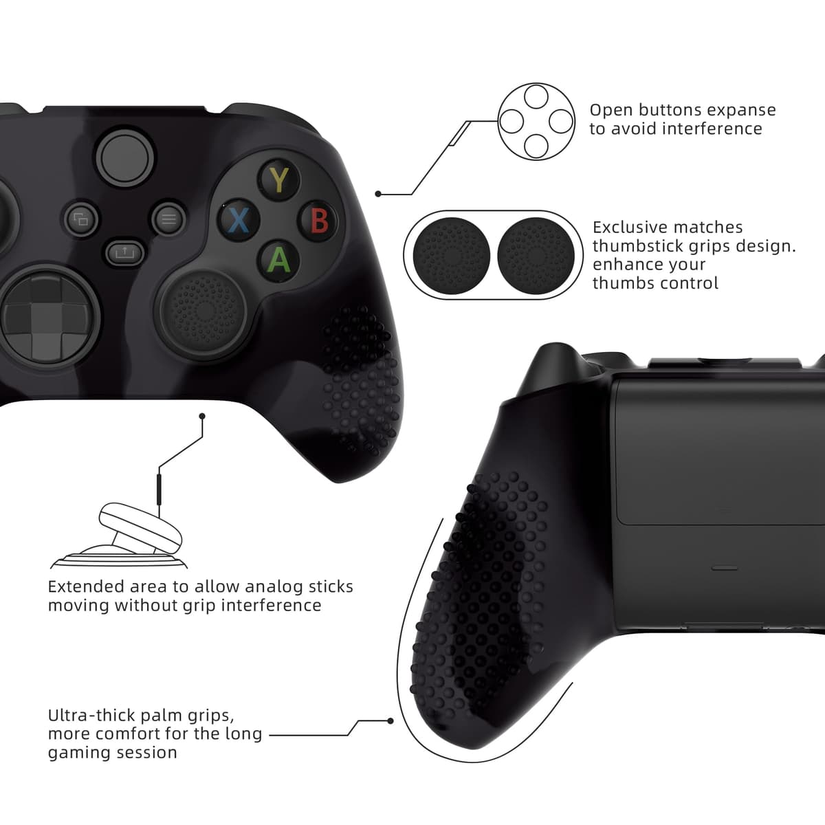 eXtremeRate PlayVital Funda de Silicona para Xbox Series X/S, Carcasa Antideslizante con 6 Thumb Grips, Protector Ergonómico, Accesorios para Xbox Series X/S - 3D Tachonado (Oscuro Gris Negro) — view 5