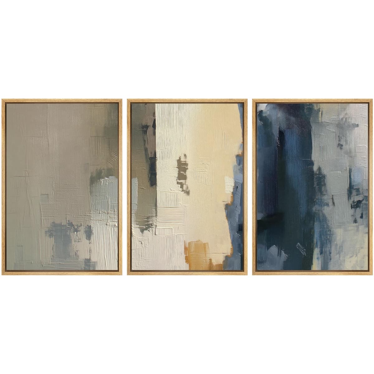 SIGNWIN Framed Canvas Print Wall Art Set Blue White Grunge Geometric Pattern Abstract Shapes Cozy Neutral Decorative Contemporary Minimal for Living Room, Bedroom, Office - 24"x36"x3 Natural — view 65