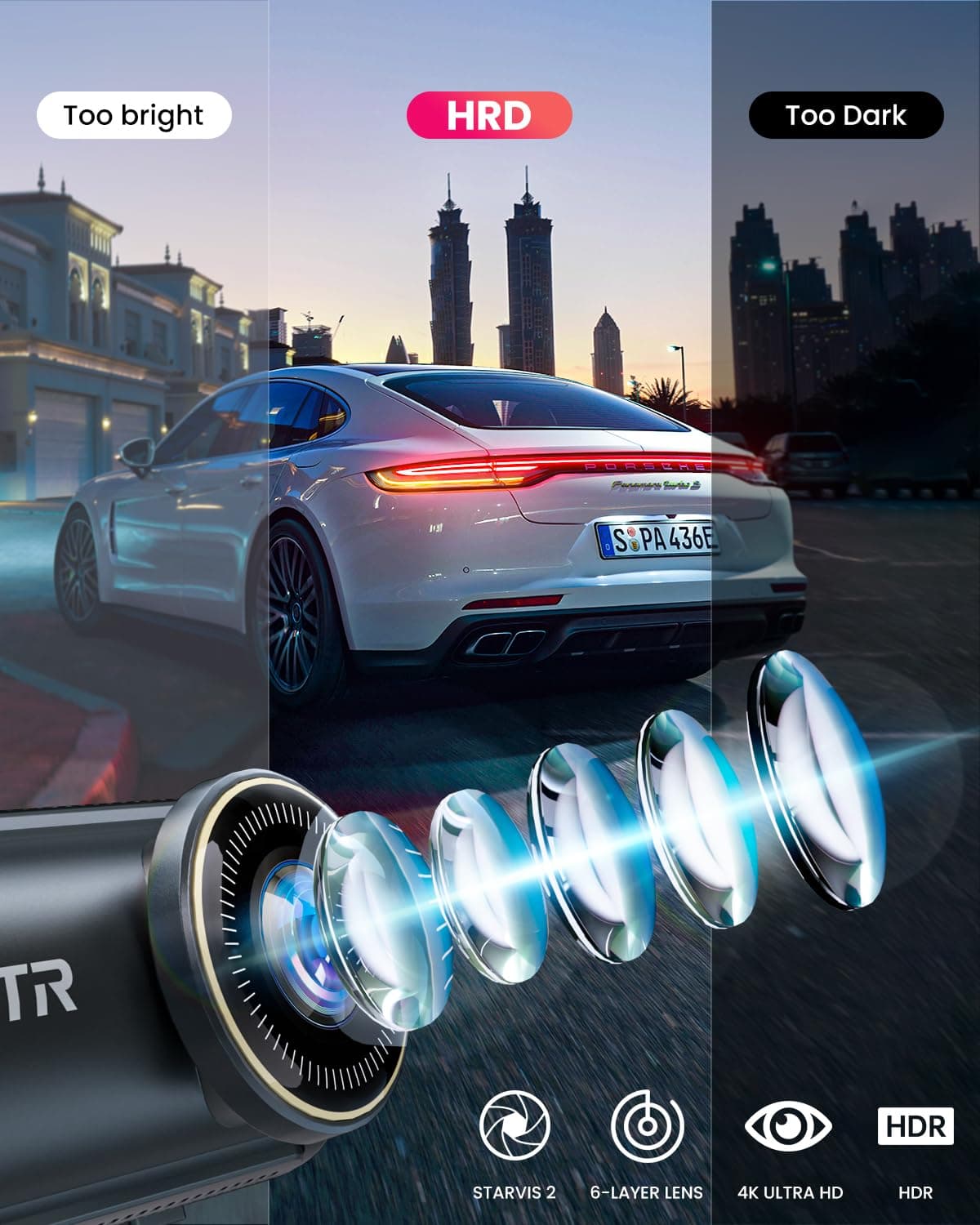 4K Dash Cam Front and Rear, 5GHz WiFi Wireless Dashcam with 64GB SD Card,4K+1080P Dual Car Dash Camera, Full HD Dash Cam with APP Control, G-Sensor, WDR, Loop Recording Easy Setup — view 3