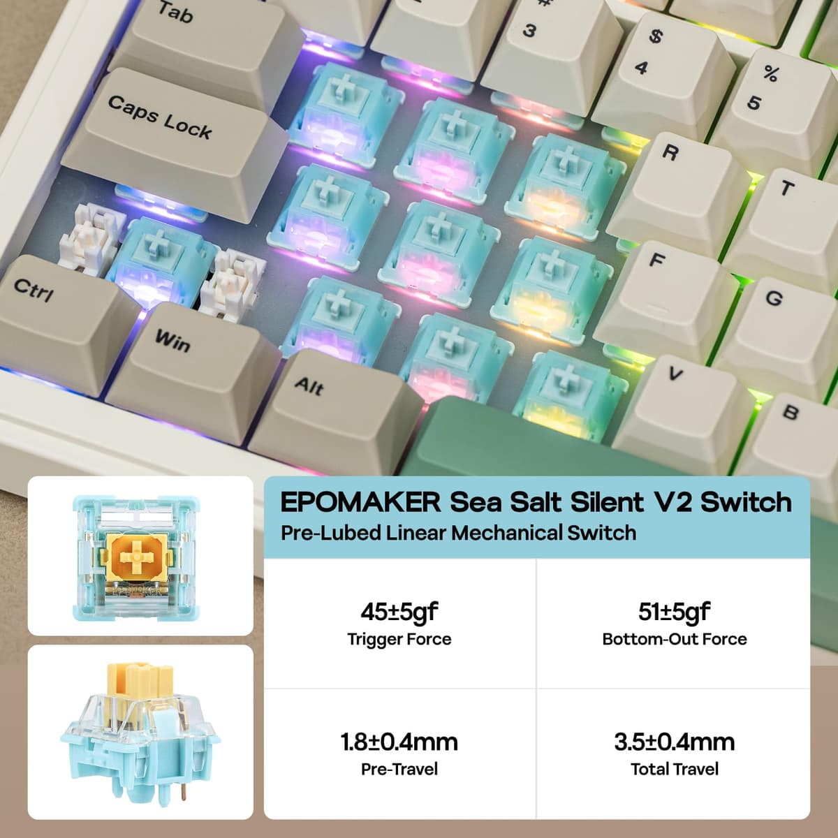 EPOMAKER RT82 Teclado Mecánico Inalámbrico para Juegos con Pantalla, Personalizable con Via, 2.4GHz/USB-C/BT5.0, RGB, Gasket, Amortiguado de 5 Capas, Teclas PBT, Hot-Swap, US ANSI (Sea Salt Silent) — view 5
