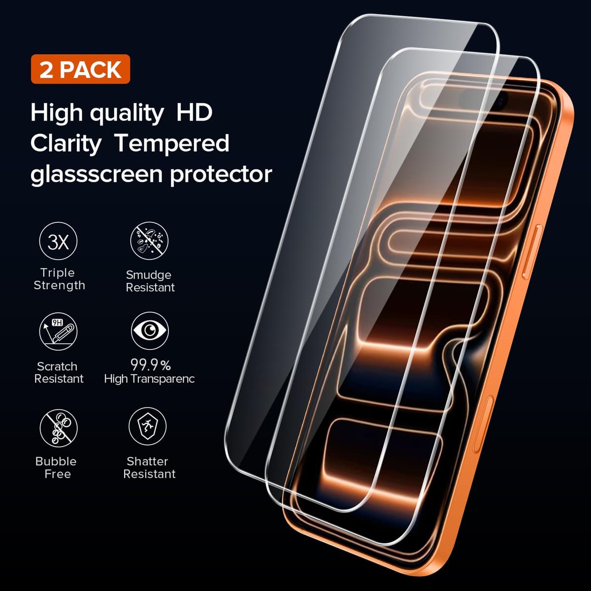 ivoler Anti-Amarillo Clara Funda para iPhone 17 Pro con 2 Piezas Cristal Templado, [Protección Militar] Carcasa Protectora Antigolpes Transparente Anti-Choques Bumper Case — view 3