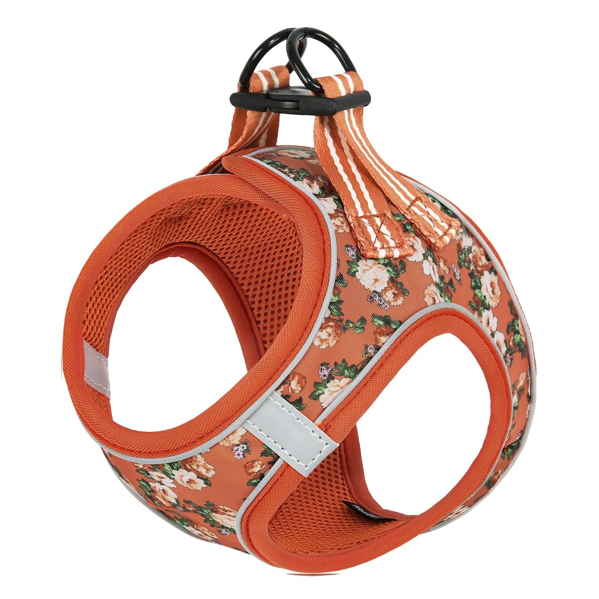 HEELE Arnes Perro Pequeño con Lineas Reflecantes Arnés Perro Antitirones Ajustable Suave Acolchado Cómodo para Viajar Pasear con Mascota, Flores Nanranja, S