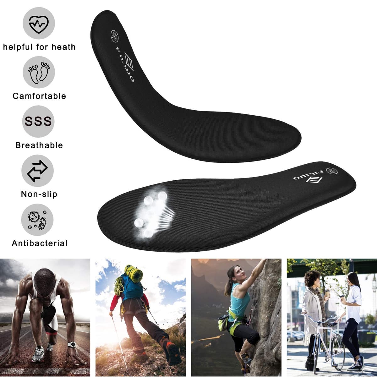 FILWO Memory Foam Insoles for Women and Men - Comfort Insoles Cushioned Shoe Insoles for Trainers Sneakers Sports Shoes Work Boots and Walking Shoes Comfort Inner Soles — view 4