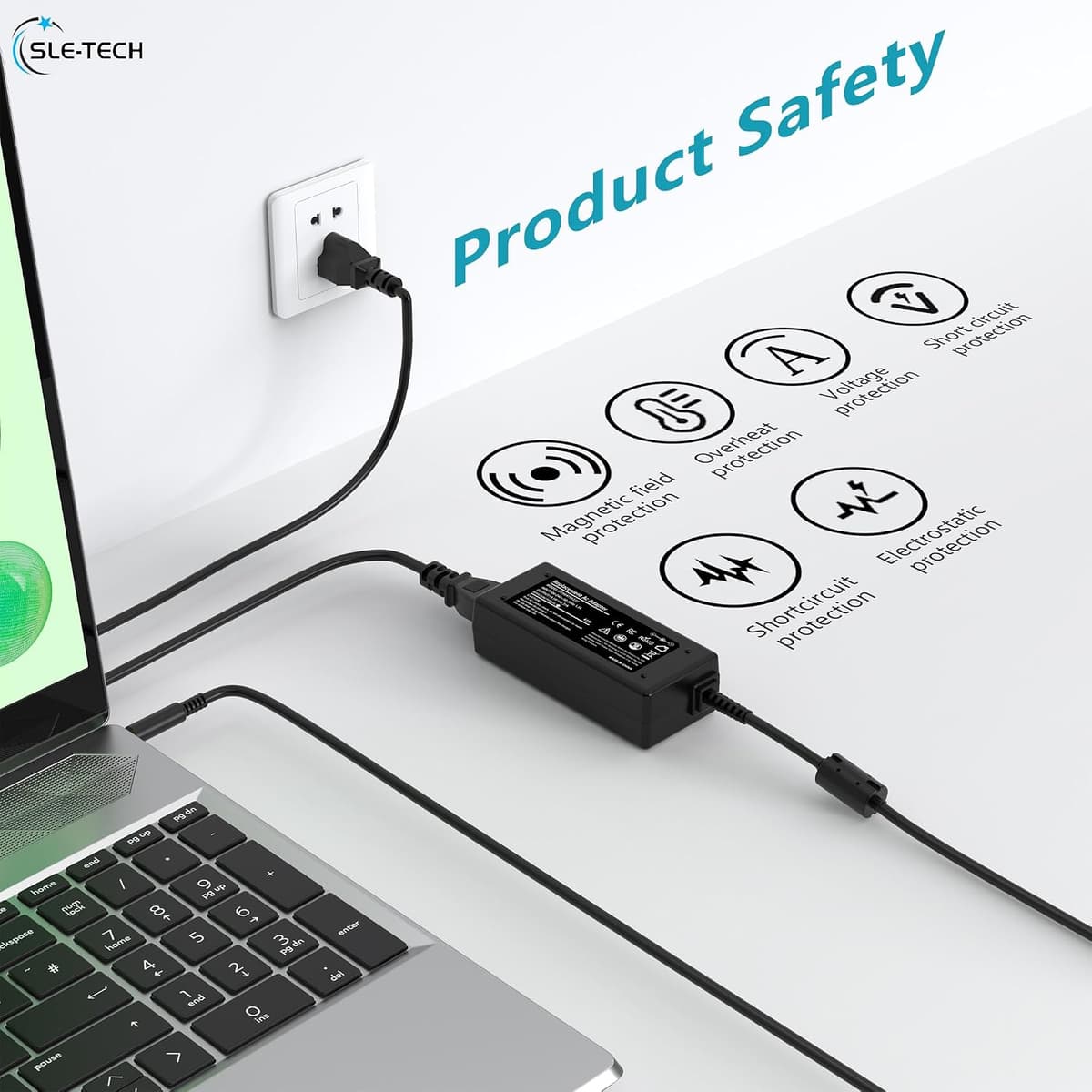 SLE-TECH 45W Laptop Charger for Dell Inspiron 11 13 14 15 17 3000 5000 7000 Series, 19.5V 2.31A Power Adapter for Latitude 3140 3520 3420, XPS 13, Vostro 3420 3520, 4.5mm * 3.0mm Round Tip AC Cord 45w barrel — view 5