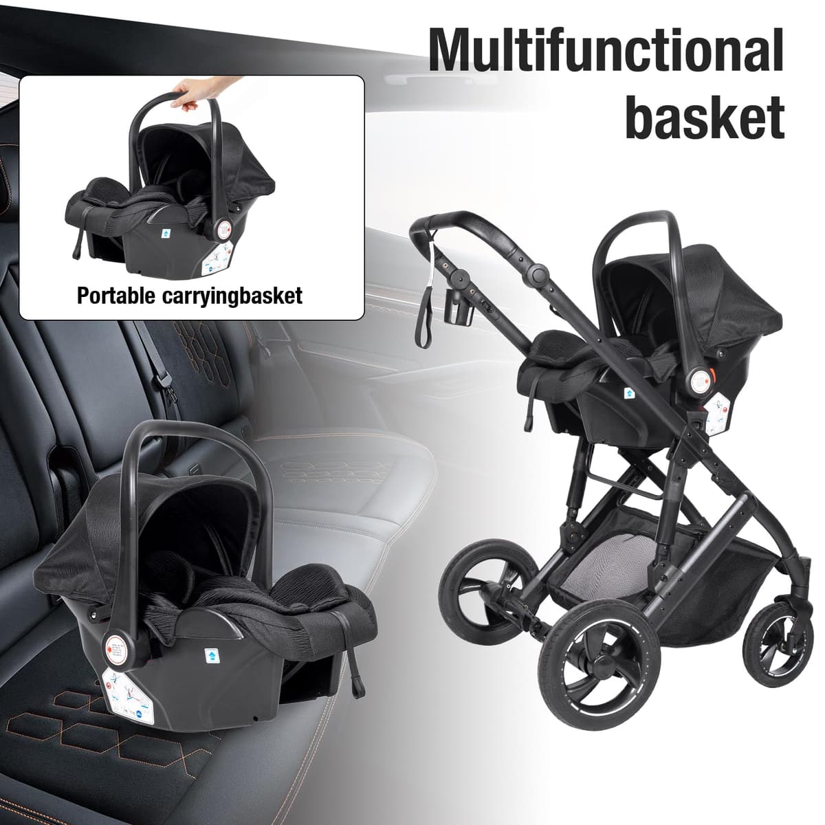 Travel System 3 in 1, from Newborn to Toddler, All-Terrain, One-Hand Fold, High-seat Baby Stroller, Convertible Pram — view 5