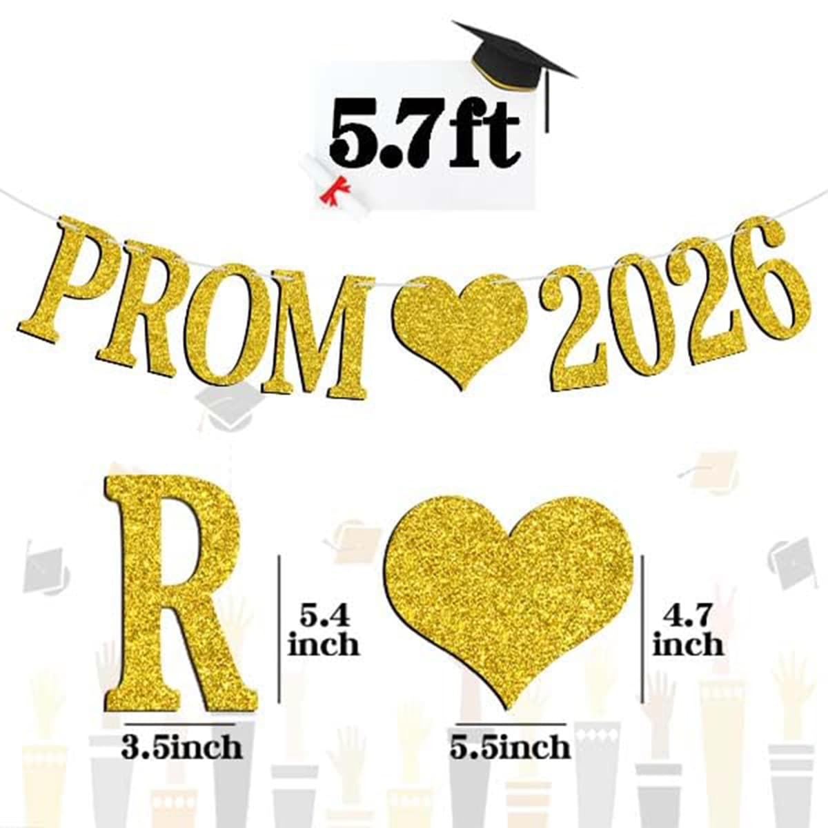 Prom Decorations 2026 Prom Banner, Gold Glitter Proms Decoration, Large Banner Decorations for Party, Class of 2026 Graduation Party Supplies for High School College, Prom's Backdrop for Photoshoot — view 2