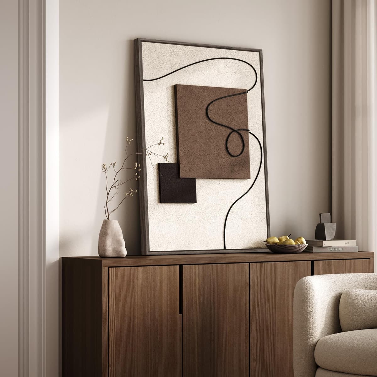 Large 3D Textured Framed Abstract Wall Art for Living Room, 3 Piece Modern Paintings Artwork for Walls, Black White Brown Geometric Sandstone Texture Pictures for Hallway Office Home Decor 24x36 In — view 22