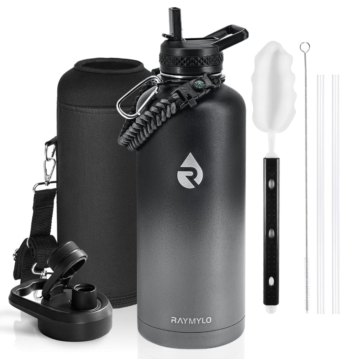 RAYMYLO One Gallon Water Bottle Insulated, Triple Walled Vacuum Stainless Steel (Cold for 48 Hrs), Leak Proof & Non-BPA, Large Water Flask Jug with Paracord Handle & Straw Spout Lids — view 16