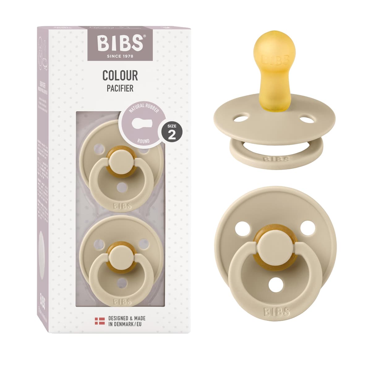 BIBS Colour Soother 2-Pack, BPA Free Dummy Pacifier, Round Nipple. Natural Rubber Latex, Size 2 (6-18 Months), Sky Blue/Steel Blue — view 160