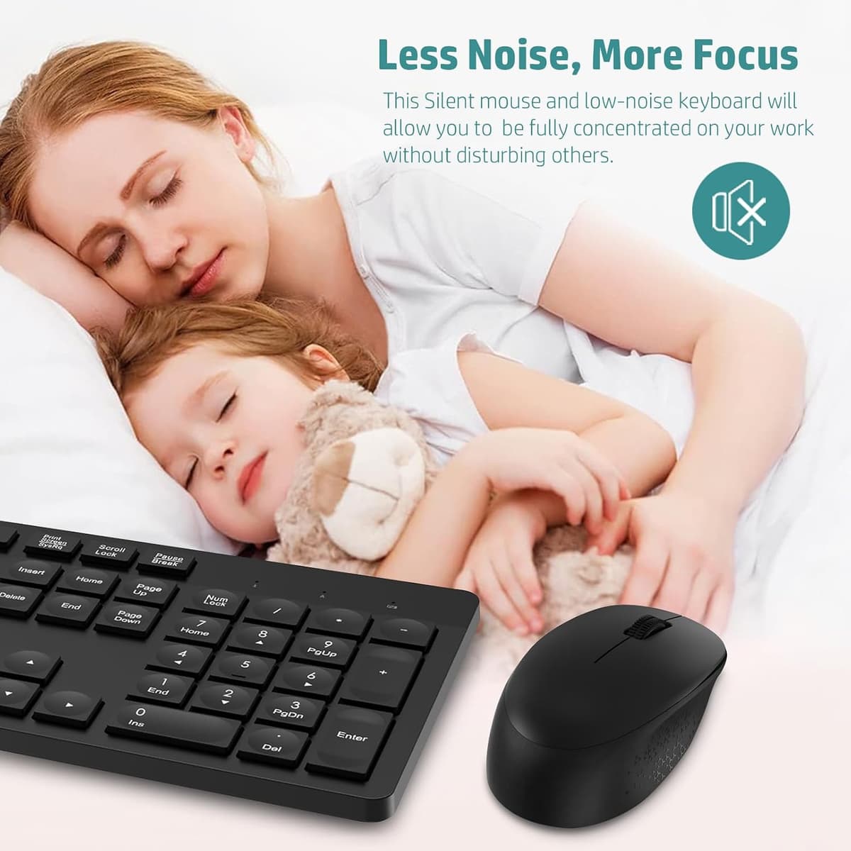 LeadsaiL Wireless Keyboard and Mouse Set, 2.4GHz USB Computer Keyboards and Mouse Combo, Full Size UK QWERTY Layout, Ergonomic Design with 12 Multimedia Shortcuts for HP/Lenovo Laptop and Mac - Black — view 4