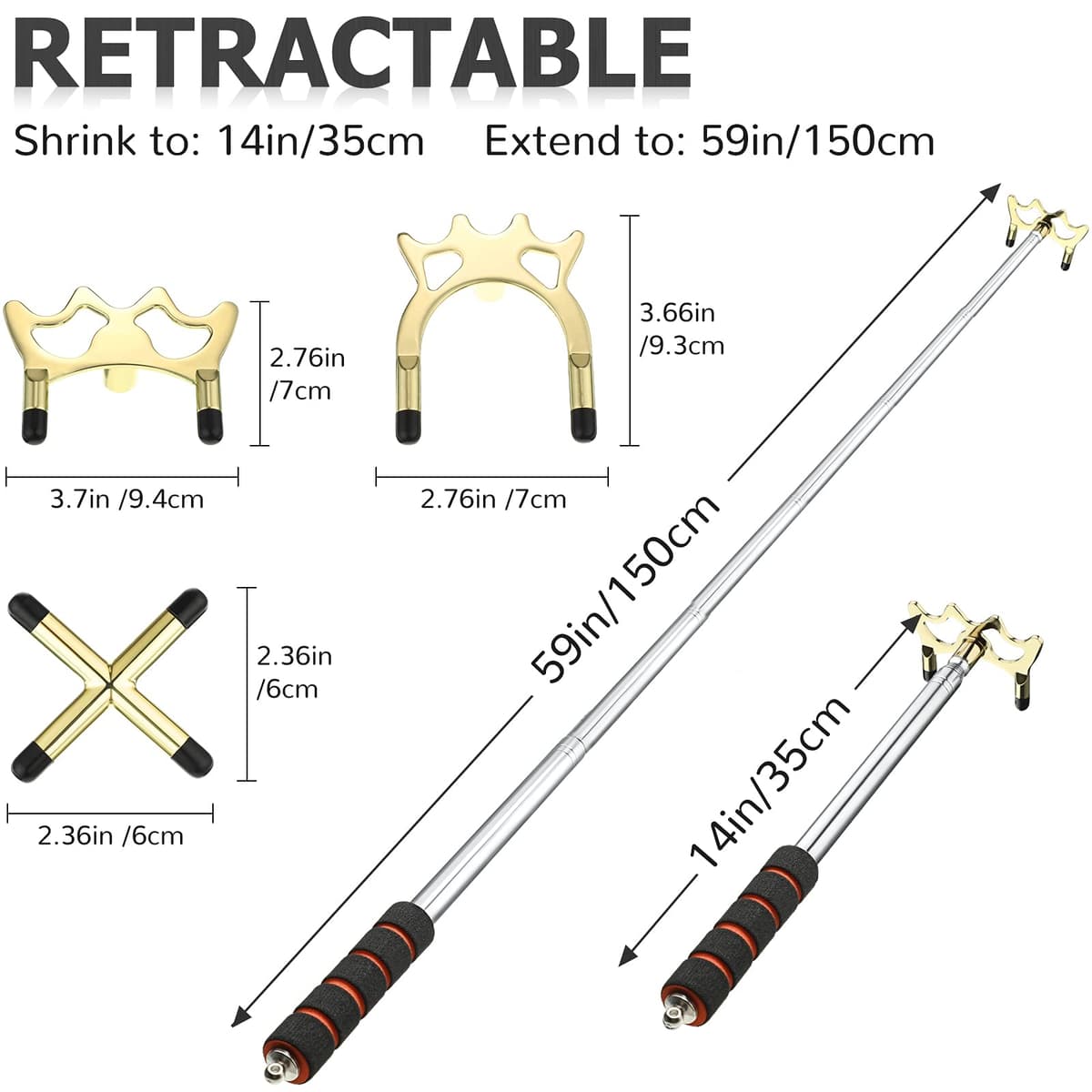 Skylety Taco de Billar retráctil con 3 Piezas de Cabeza de Puente de latón extraíble, Accesorio para Mesa de Billar — view 3