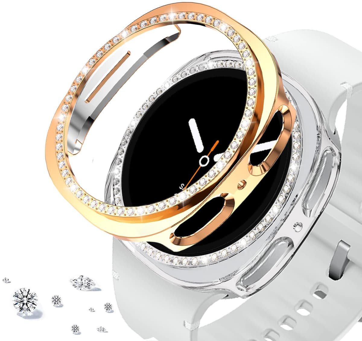 DEALELE [2-PACK] Case Compatible with Samsung Galaxy Watch FE / 5/4 40mm, Bling Double-row Diamond PC Protective Case Protector Cover, 40mm, Rose gold + Transparent — view 35