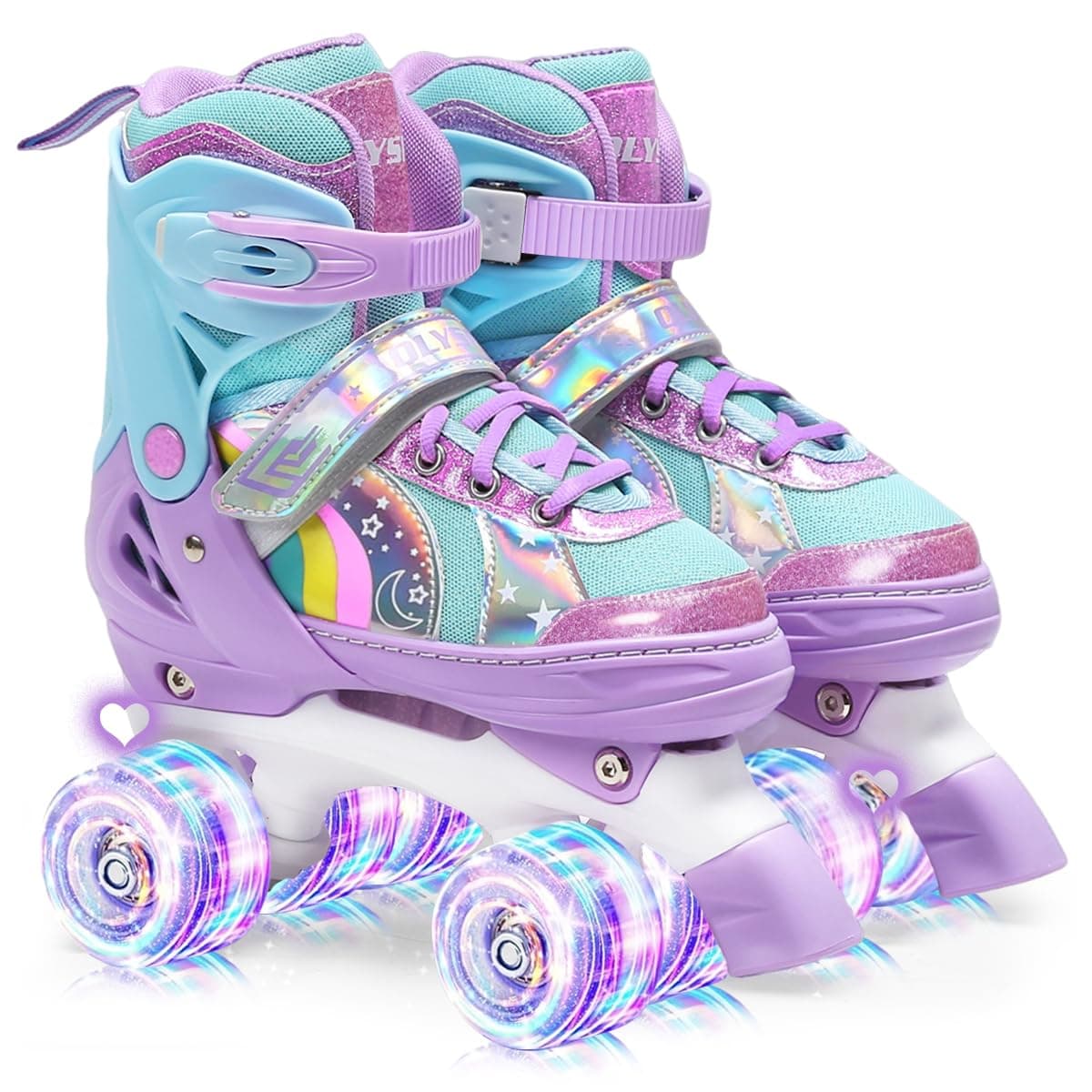 OLYSPM Patines 4 Ruedas niña Patines en Paralelo Ajustables,Patines 4 Ruedas con Lluminación LED para Niñas y Niños Principiantes