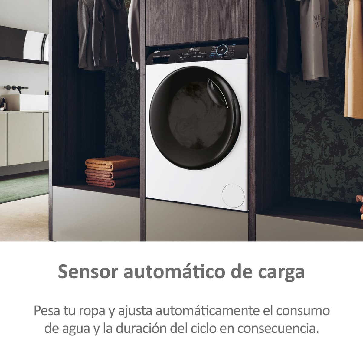 Haier I-Pro Series 3 HWD90-B14939-IB - Lavadora Secadora, Capacidad 9 kg + 6 kg, Motor Direct Motion, ABT, Refresh, Fin Diferido, Detector Kg, Libre Instalación, 60CM Ancho, 1400 RPM, Blanco — view 5