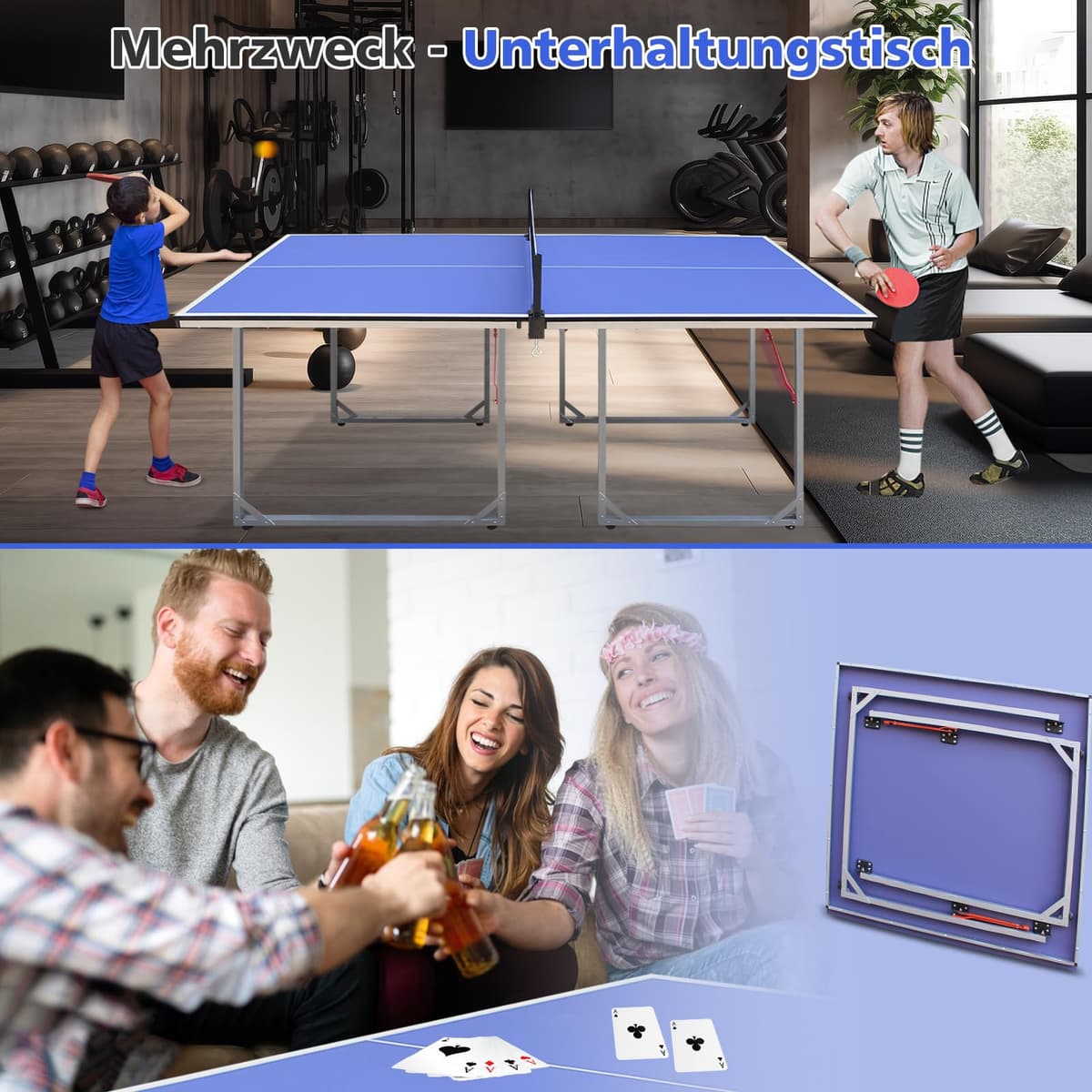 GYMFLEX Mesa de ping pong plegable, 182 cm x 91 cm, mesa de ping pong multifuncional, incluye red, 2 raquetas de ping pong y 3 pelotas — view 5