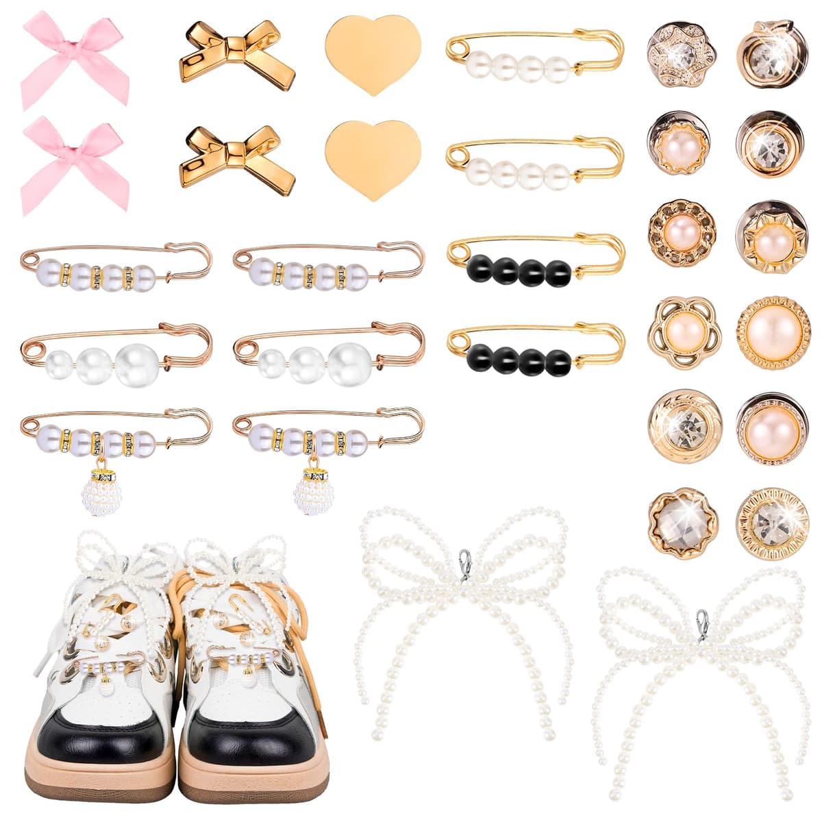 Mikovivi 30 Pzs Adornos para Zapatos para Zapatillas Deportivas, Varios Estilos de Adornos para Cordones de Zapatos Adornos para Zapatos con Lazo Clips para Zapatos Joyas para Zapatos para Mujeres