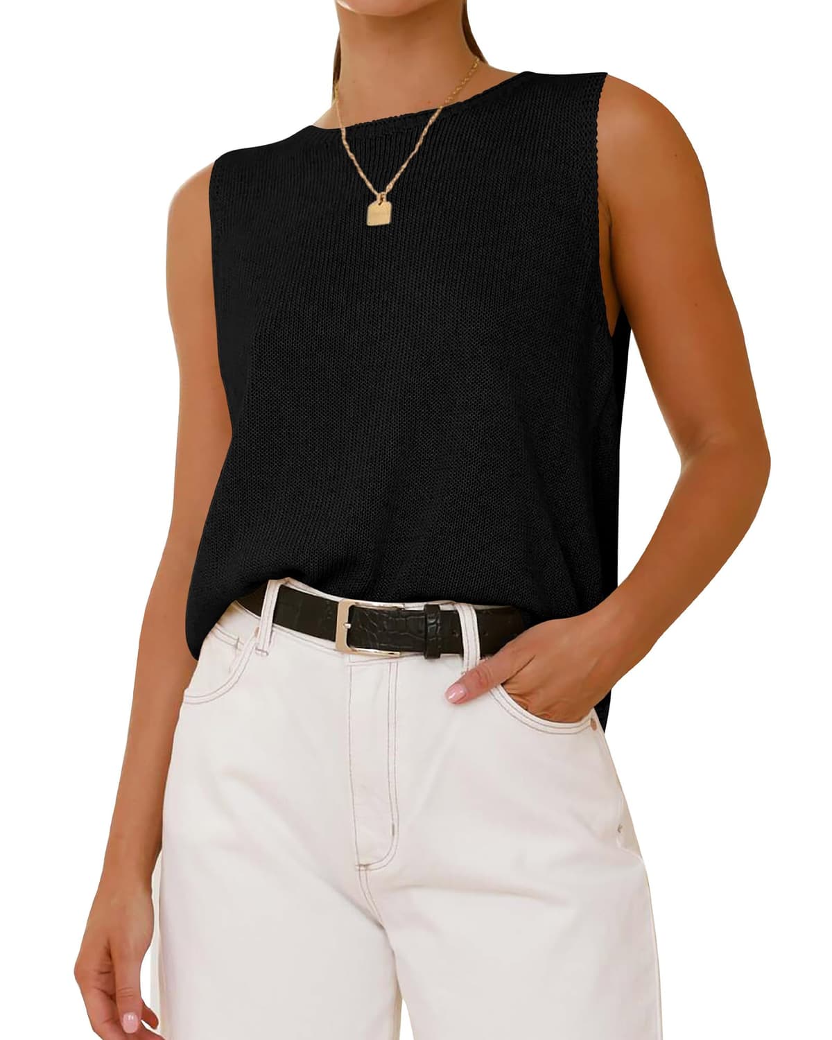 BTFBM Women's Sleeveless Sweater Vest 2026 Summer Crew Neck Ribbed Knit Lightweight Pullover Casual Loose Fit Tank Tops — view 16