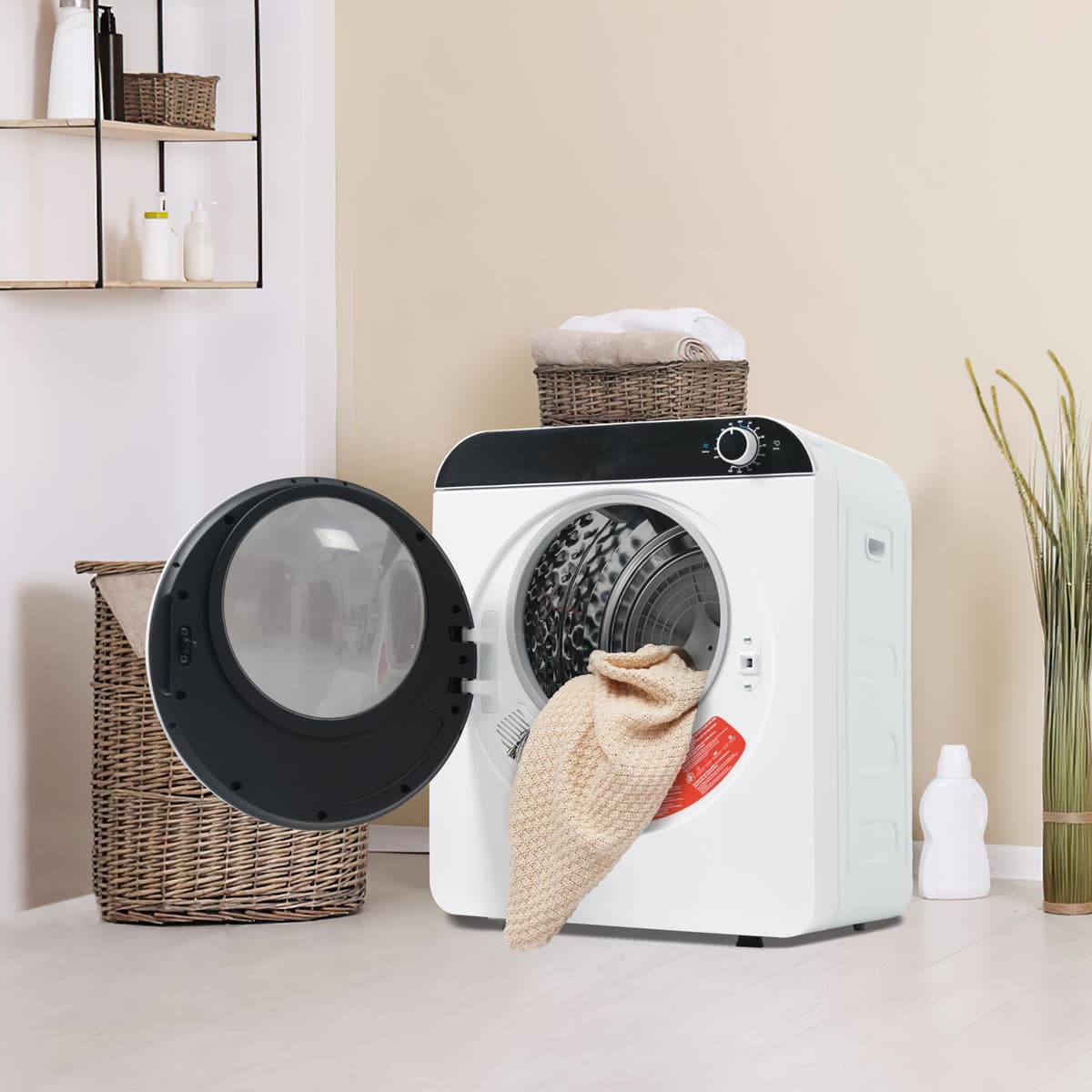 Secadora de Evacuación 4,5 kg con 4 Programas, Carga Frontal Secadora de Ropa 830 W, Montable en la Pared Secadora de Ropa con Tambor Inox, para Piso, Casa, Mobil Home, 59x49x43,5 cm, Blanco — view 2