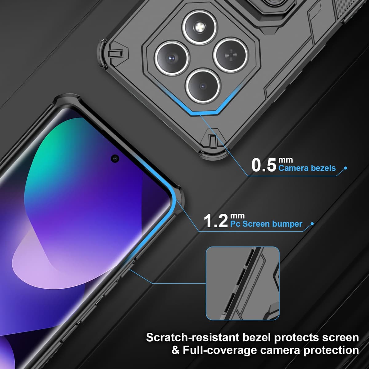 Funda para CMF Phone 2 Pro, Carcasa Antigolpes con Soporte anular metálico, Case Protectora de Grado Militar, Negro — view 638