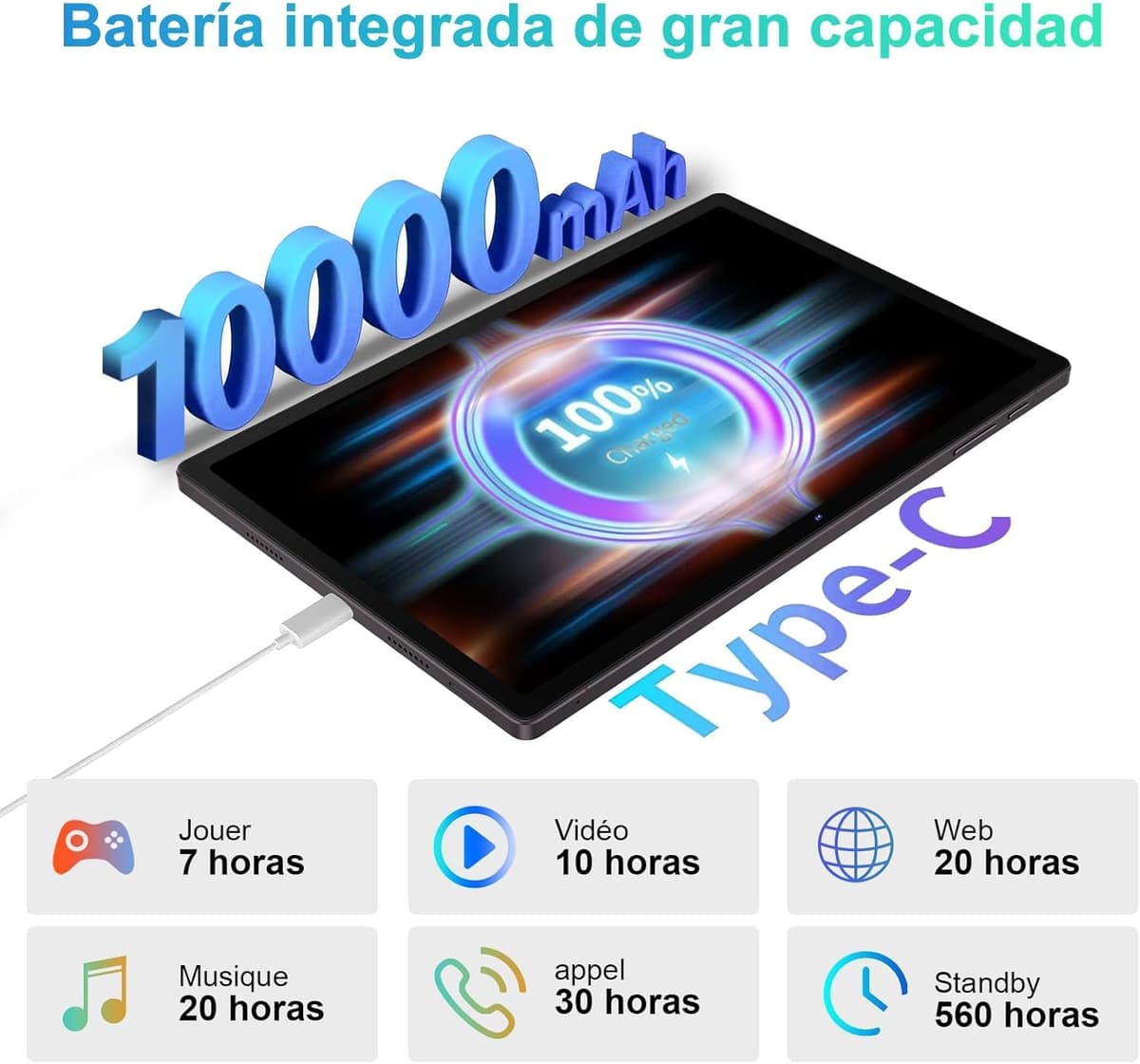 Tablet 11 Pulgadas Pantalla 2K PC 16GB RAM + 256GB ROM + TF 1TB, 10000 mAh/Octa-Core 2.0 GHz / 8MP+20MP+2MP Macro/ 2000 * 1200 Pixels / 5G WiFi/BT5.0/ Tablet con Funda Marrón — view 5