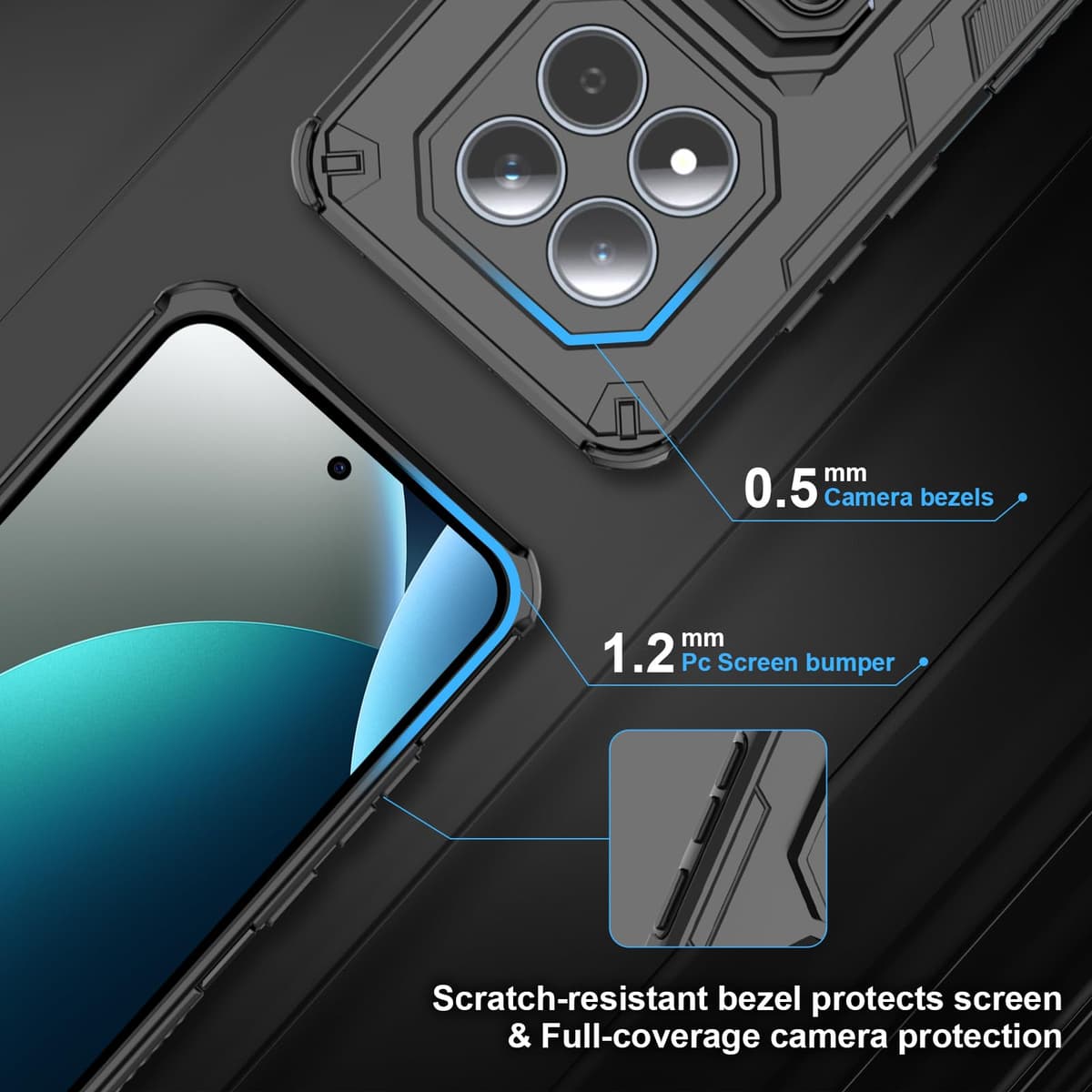 Funda para Xiaomi Redmi Note 15 Pro 5G, Carcasa Antigolpes con Soporte anular metálico, Case Protectora de Grado Militar, Azul — view 428