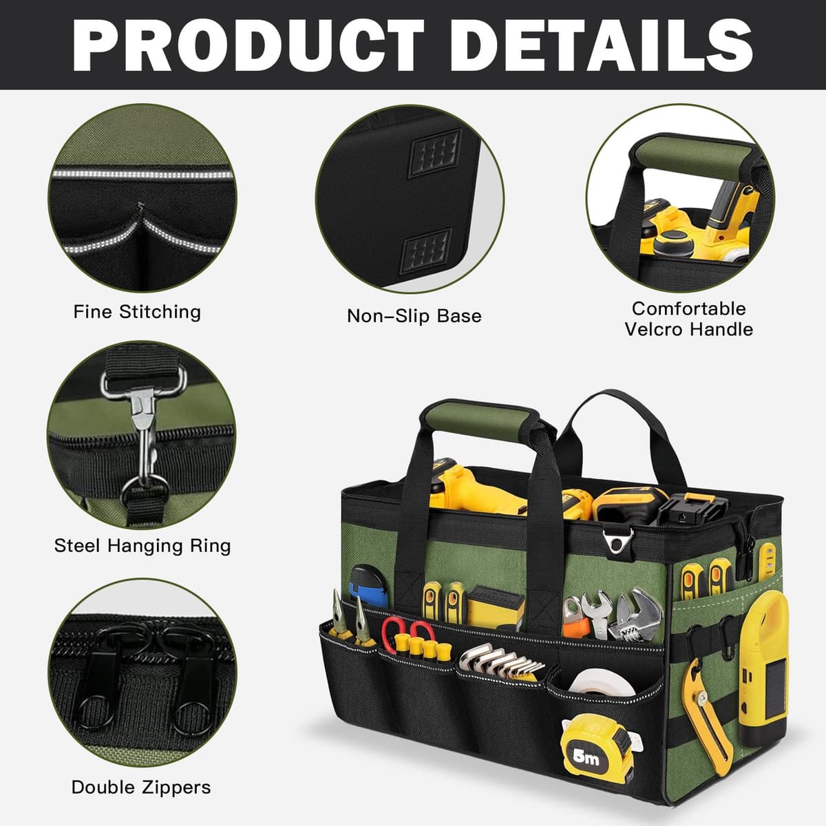 Bolsa de herramientas profesional con 21 compartimentos, 40 x 20 x 24 cm, bolsa de herramientas de jardín, bolsa de almacenamiento para mecánicos, electricistas, carpinteros — view 3
