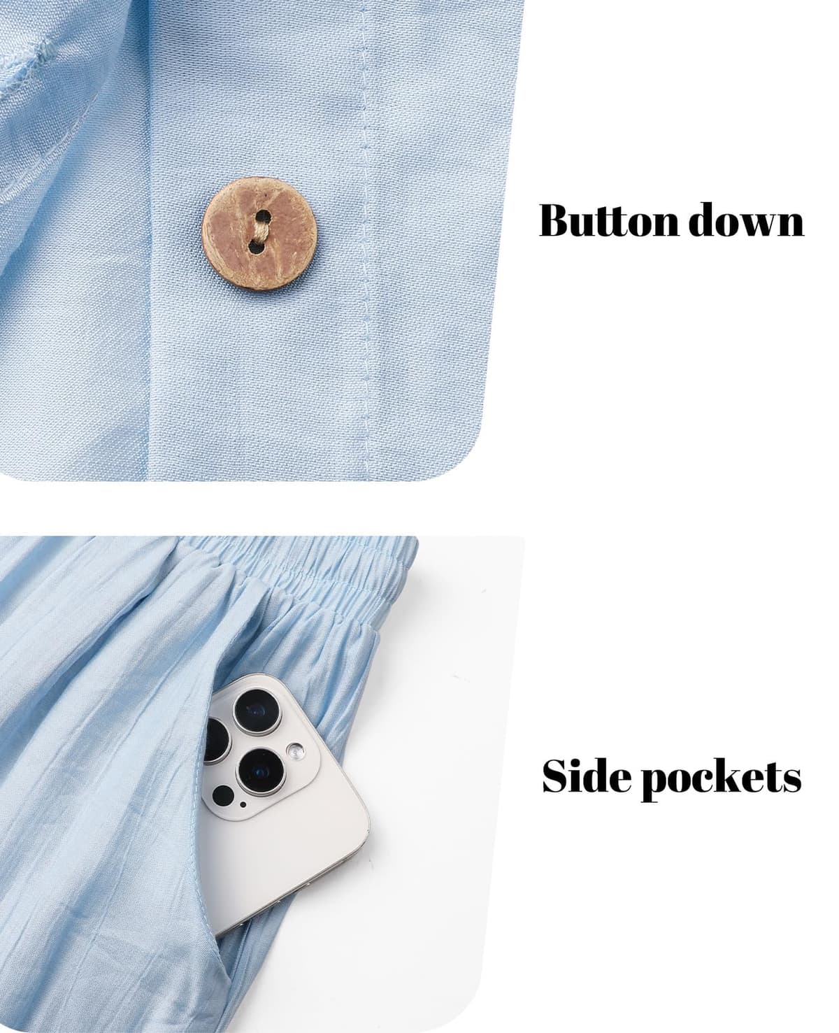 Adigaber Chándal de Manga Larga para Mujer Camisa con Botones y Holgado Cintura Alta Pierna Ancha Cordón Pantalones con Bolsillos — view 5