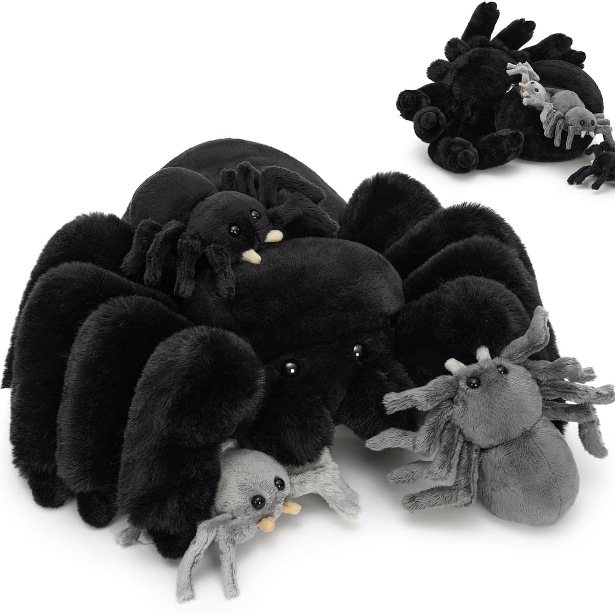 MorisMos Big Spider Teddy Soft Toy, 40cm Large Black Spider with 3 Cuddly Baby Inside, Giant Fluffly Stuffed Animal, Realistic Kawaii Plush Gift for Kids Birthday — view 8